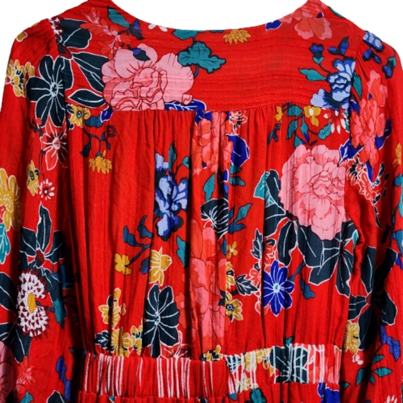 Anthropologie Boswell long sleeves wrap ruffle floral dress color red/blue size2 - Picture 7 of 8